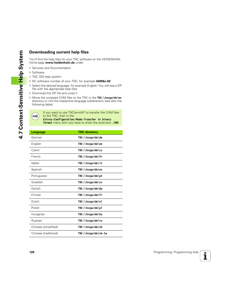 Downloading current help files, 7 cont ext-sensitiv e help s y st em | HEIDENHAIN TNC 320 (340 55x-04) ISO programming User Manual | Page 126 / 461