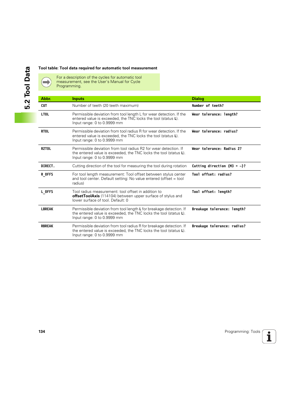 2 t ool d a ta | HEIDENHAIN TNC 320 (340 55x-04) ISO programming User Manual | Page 134 / 461