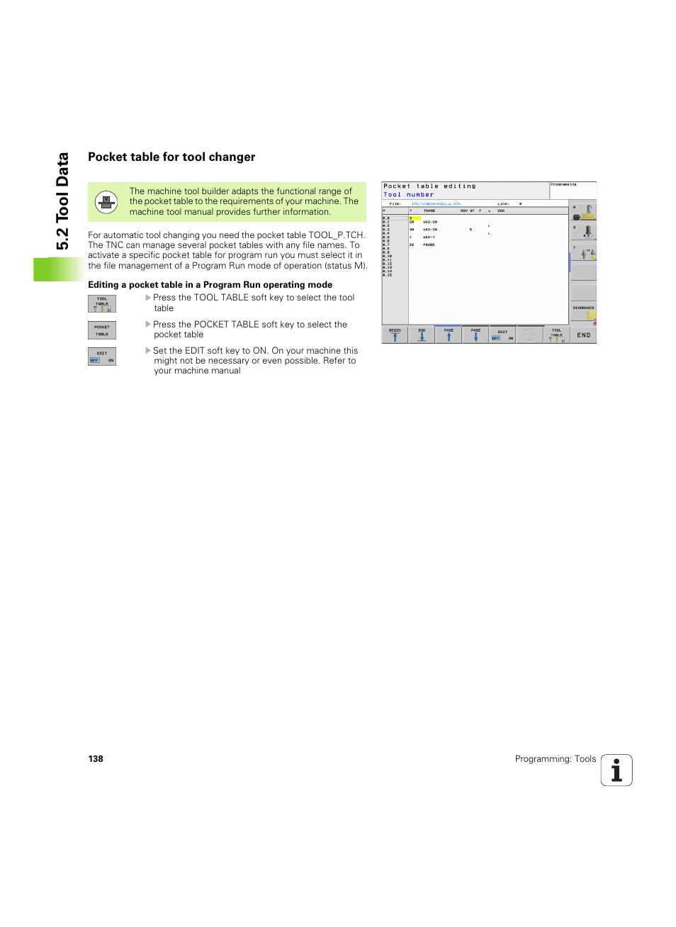 Pocket table for tool changer, 2 t ool d a ta | HEIDENHAIN TNC 320 (340 55x-04) ISO programming User Manual | Page 138 / 461