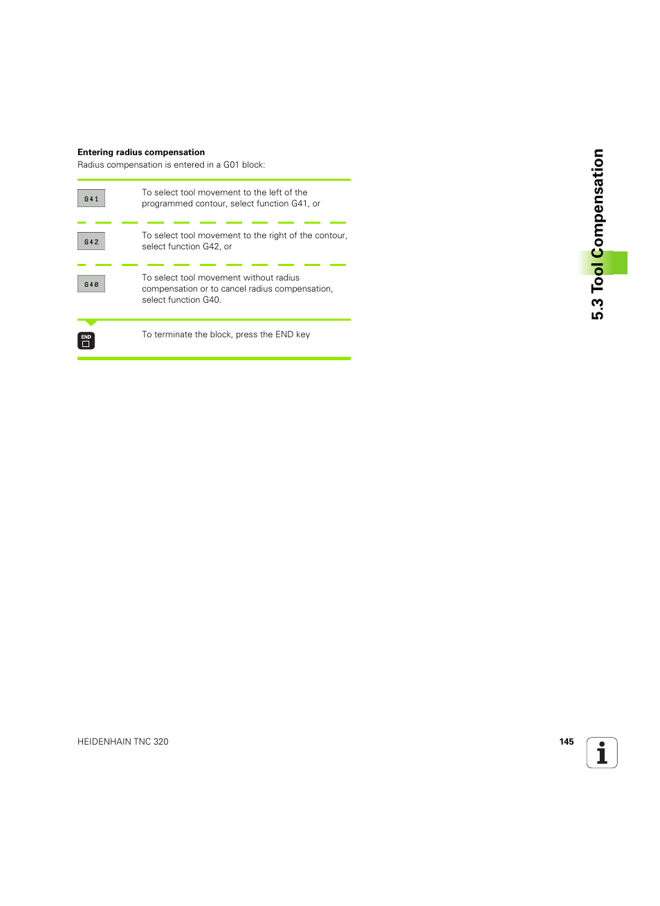 3 t ool compensation | HEIDENHAIN TNC 320 (340 55x-04) ISO programming User Manual | Page 145 / 461