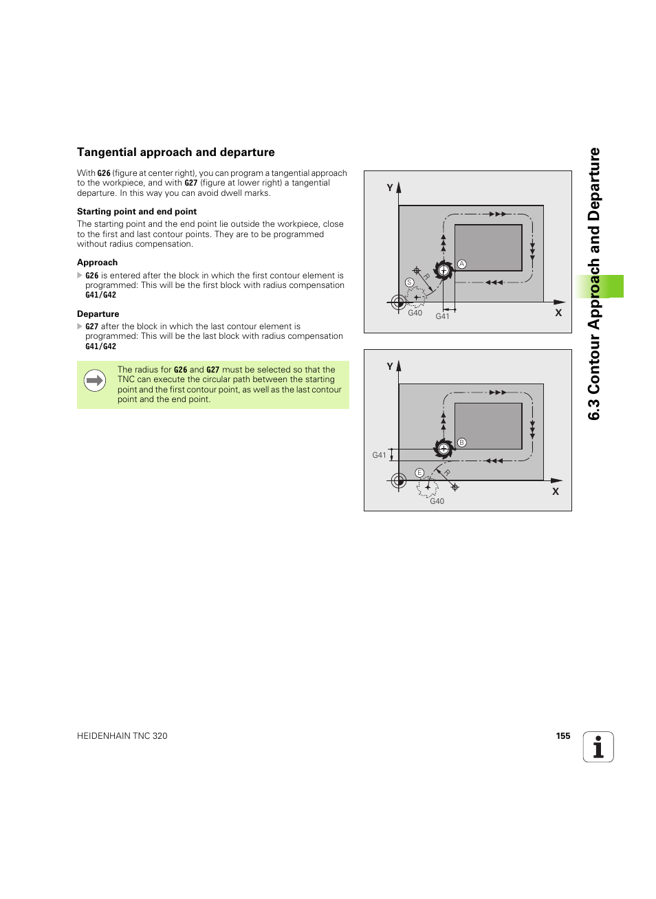 Tangential approach and departure, 3 cont our appr oac h and depar tur e | HEIDENHAIN TNC 320 (340 55x-04) ISO programming User Manual | Page 155 / 461