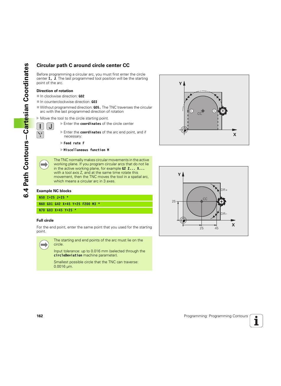Circular path c around circle center cc, 4 p a th cont ours—car te sian coor dinat e s | HEIDENHAIN TNC 320 (340 55x-04) ISO programming User Manual | Page 162 / 461