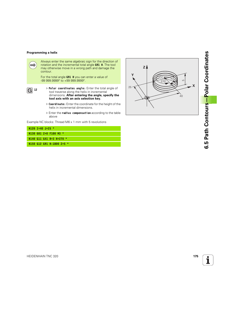5 p a th cont ours—p o lar coor dinat e s | HEIDENHAIN TNC 320 (340 55x-04) ISO programming User Manual | Page 175 / 461
