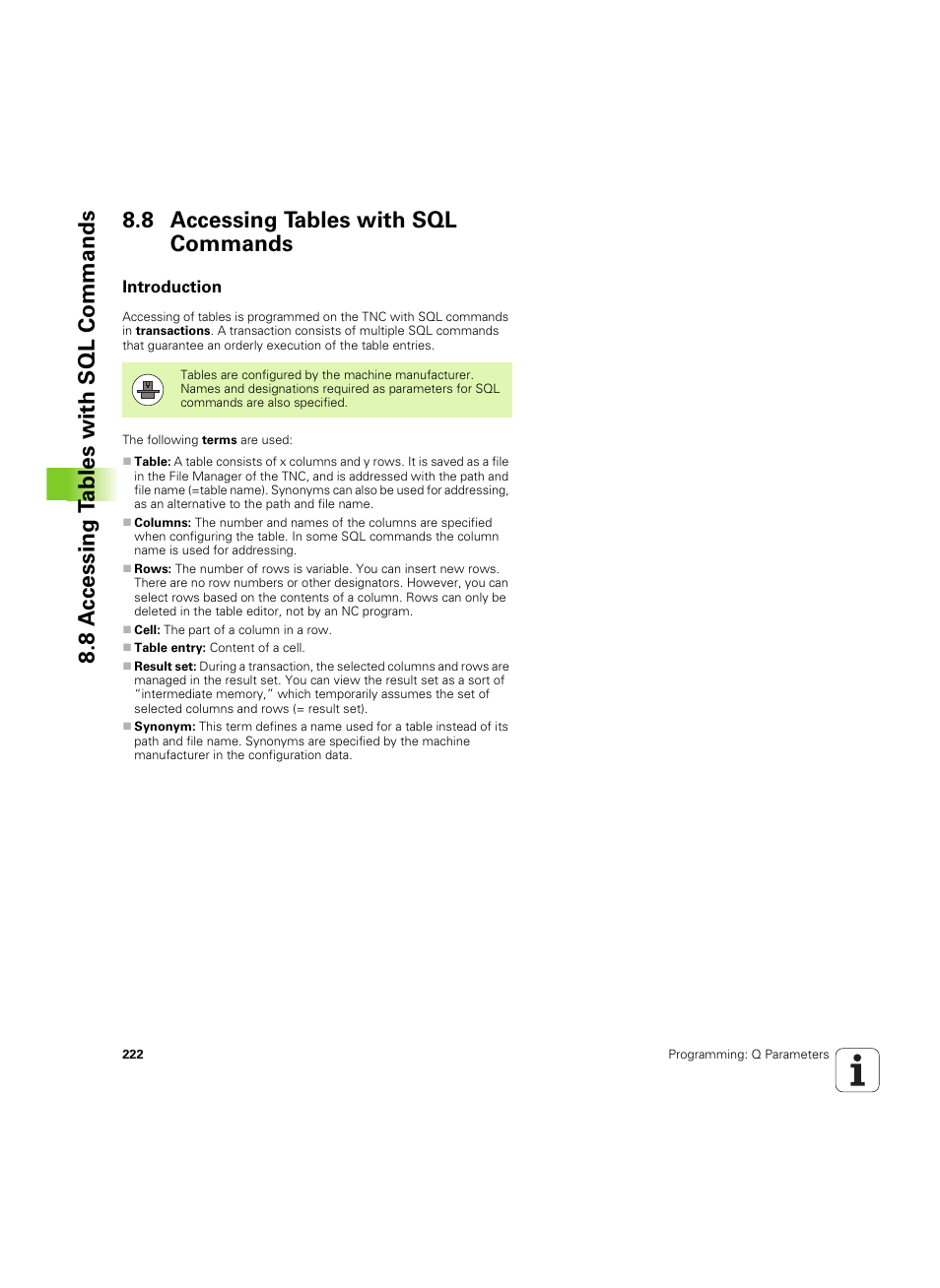 8 accessing tables with sql commands, Introduction | HEIDENHAIN TNC 320 (340 55x-04) ISO programming User Manual | Page 222 / 461