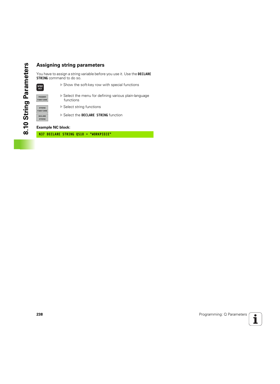 Assigning string parameters, 1 0 str ing p a ra met e rs | HEIDENHAIN TNC 320 (340 55x-04) ISO programming User Manual | Page 238 / 461