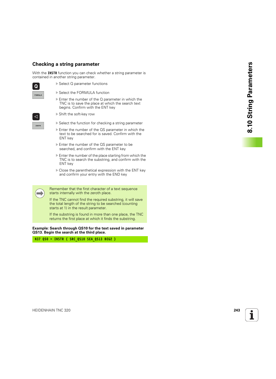 Checking a string parameter, 1 0 str ing p a ra met e rs | HEIDENHAIN TNC 320 (340 55x-04) ISO programming User Manual | Page 243 / 461