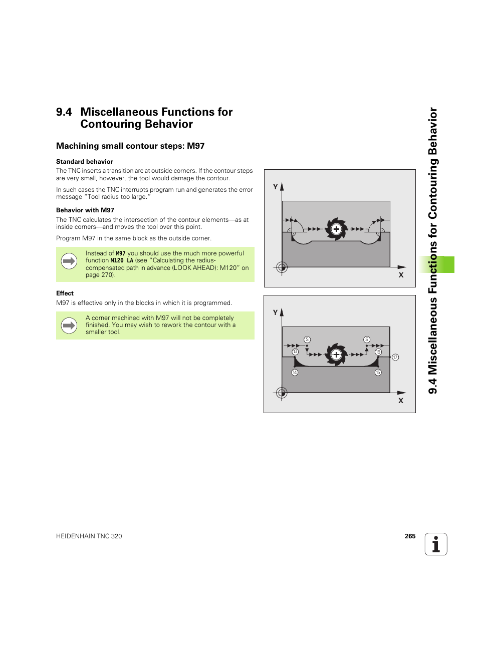 4 miscellaneous functions for contouring behavior, Machining small contour steps: m97 | HEIDENHAIN TNC 320 (340 55x-04) ISO programming User Manual | Page 265 / 461