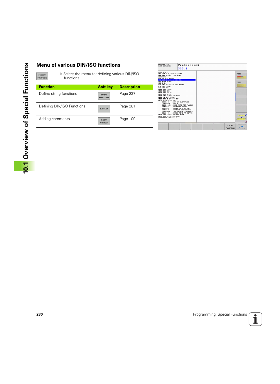 Menu of various din/iso functions, 10 .1 ov erview of special f unctions | HEIDENHAIN TNC 320 (340 55x-04) ISO programming User Manual | Page 280 / 461