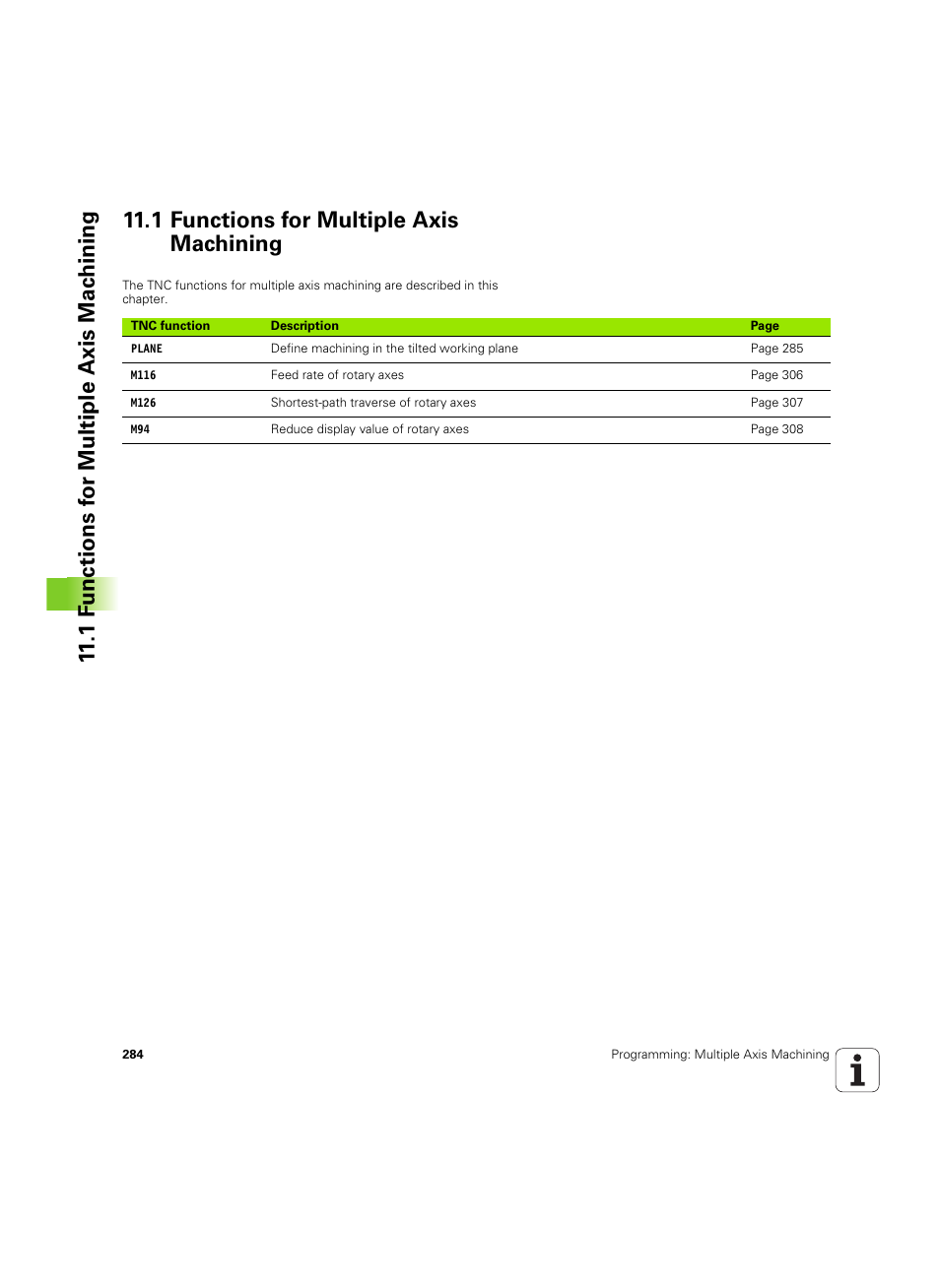 1 functions for multiple axis machining | HEIDENHAIN TNC 320 (340 55x-04) ISO programming User Manual | Page 284 / 461