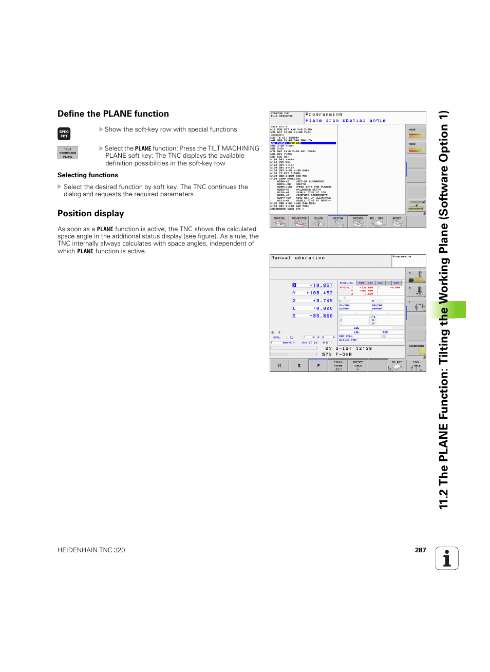 Define the plane function, Position display | HEIDENHAIN TNC 320 (340 55x-04) ISO programming User Manual | Page 287 / 461