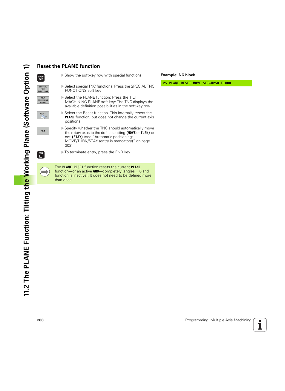 Reset the plane function | HEIDENHAIN TNC 320 (340 55x-04) ISO programming User Manual | Page 288 / 461
