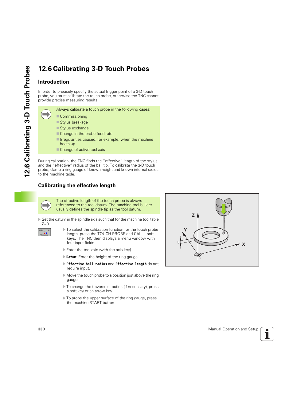 6 calibrating 3-d touch probes, Introduction, Calibrating the effective length | HEIDENHAIN TNC 320 (340 55x-04) ISO programming User Manual | Page 330 / 461