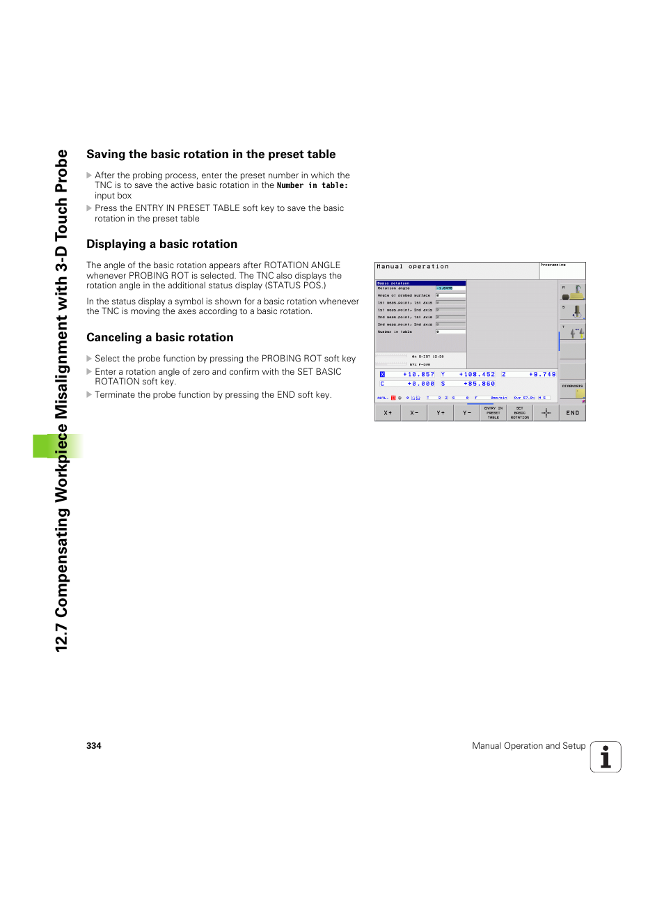 Saving the basic rotation in the preset table, Displaying a basic rotation, Canceling a basic rotation | HEIDENHAIN TNC 320 (340 55x-04) ISO programming User Manual | Page 334 / 461