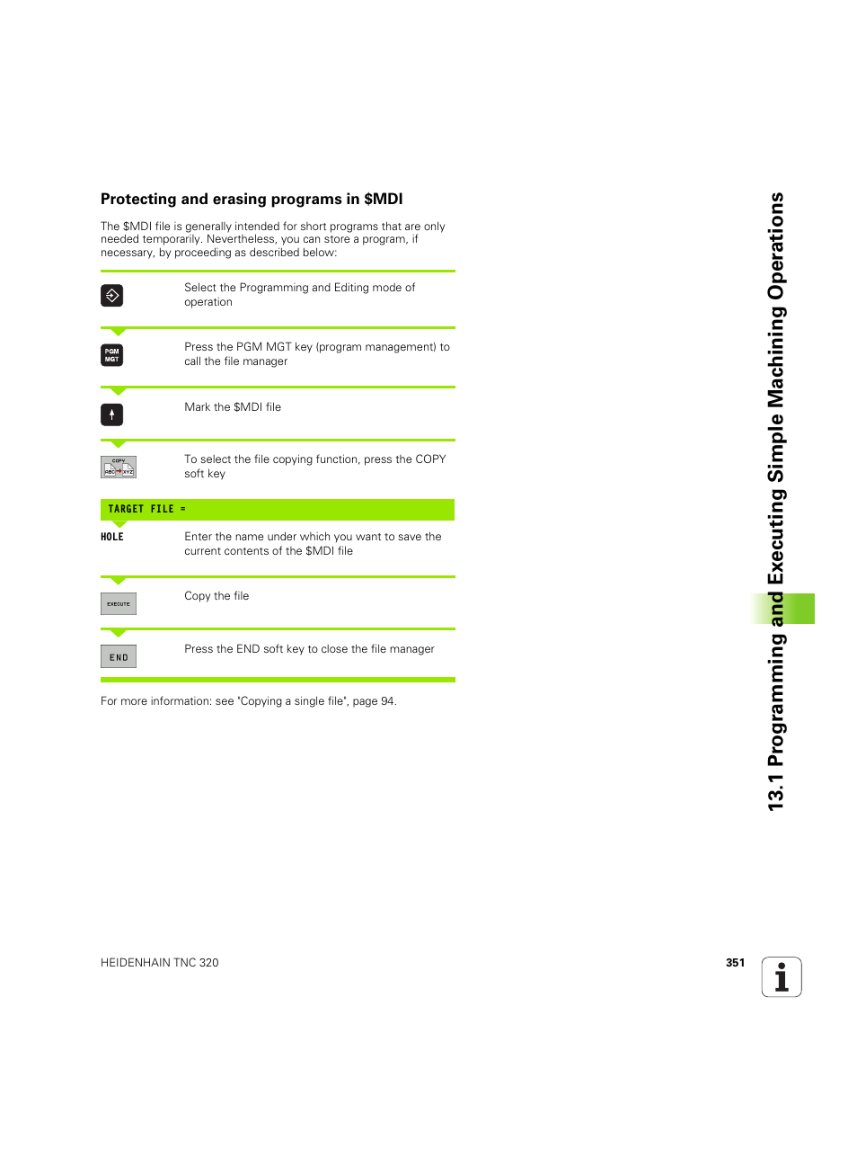 Protecting and erasing programs in $mdi | HEIDENHAIN TNC 320 (340 55x-04) ISO programming User Manual | Page 351 / 461
