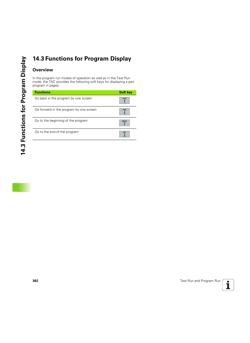 3 functions for program display, Overview | HEIDENHAIN TNC 320 (340 55x-04) ISO programming User Manual | Page 362 / 461