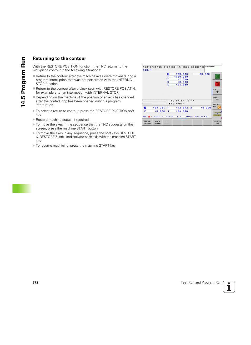 Returning to the contour, 5 pr ogr am run | HEIDENHAIN TNC 320 (340 55x-04) ISO programming User Manual | Page 372 / 461