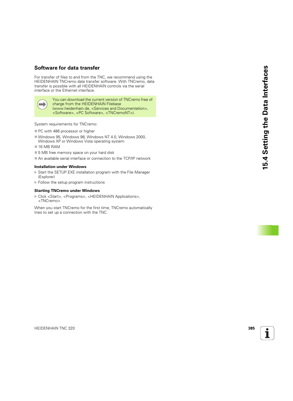 Software for data transfer, 4 set ting the d a ta int e rf aces | HEIDENHAIN TNC 320 (340 55x-04) ISO programming User Manual | Page 385 / 461