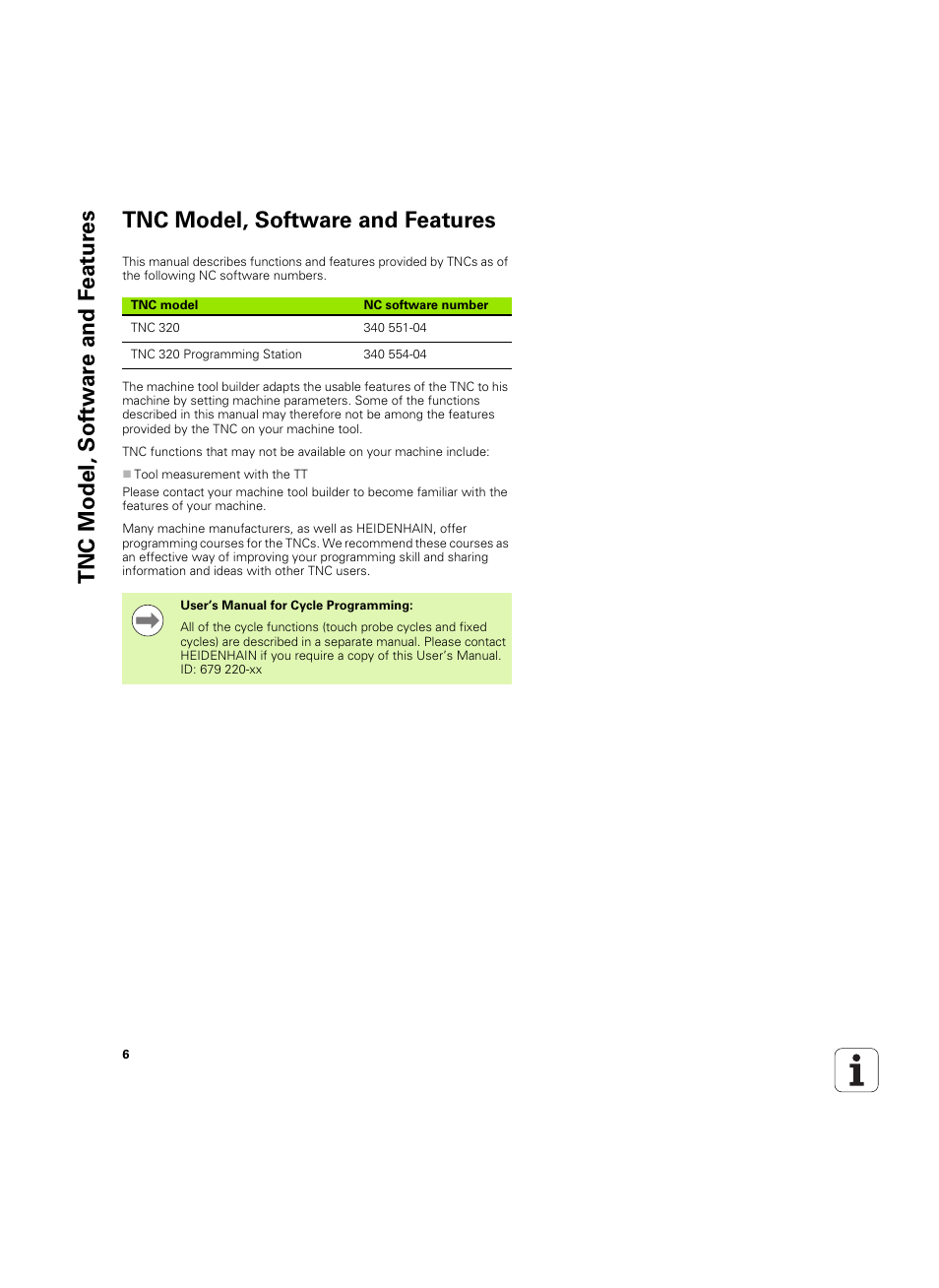 Tnc model, software and features | HEIDENHAIN TNC 320 (340 55x-04) ISO programming User Manual | Page 6 / 461