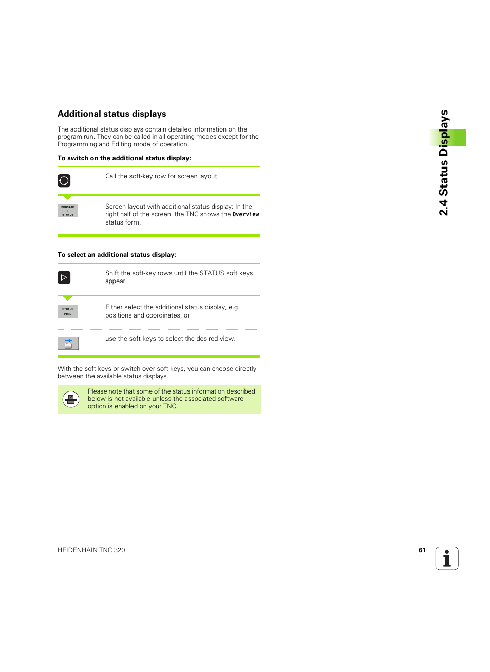 Additional status displays, 4 stat us displa ys | HEIDENHAIN TNC 320 (340 55x-04) ISO programming User Manual | Page 61 / 461