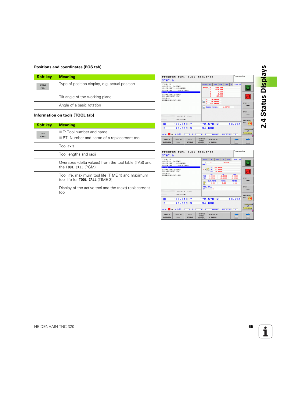 4 stat us displa ys | HEIDENHAIN TNC 320 (340 55x-04) ISO programming User Manual | Page 65 / 461