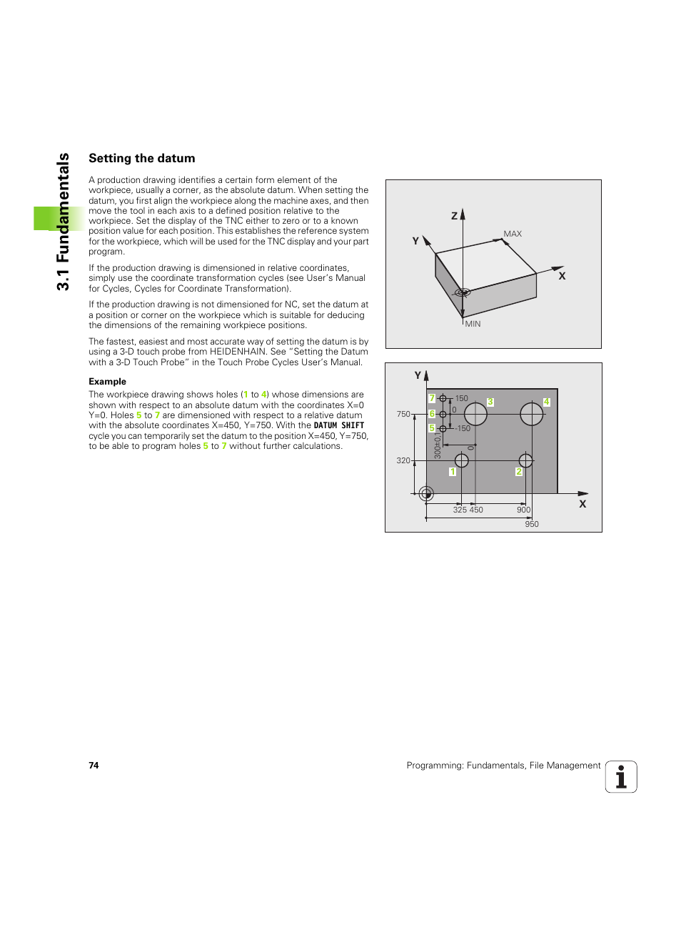 Setting the datum, 1 f undamentals | HEIDENHAIN TNC 320 (340 55x-04) ISO programming User Manual | Page 74 / 461