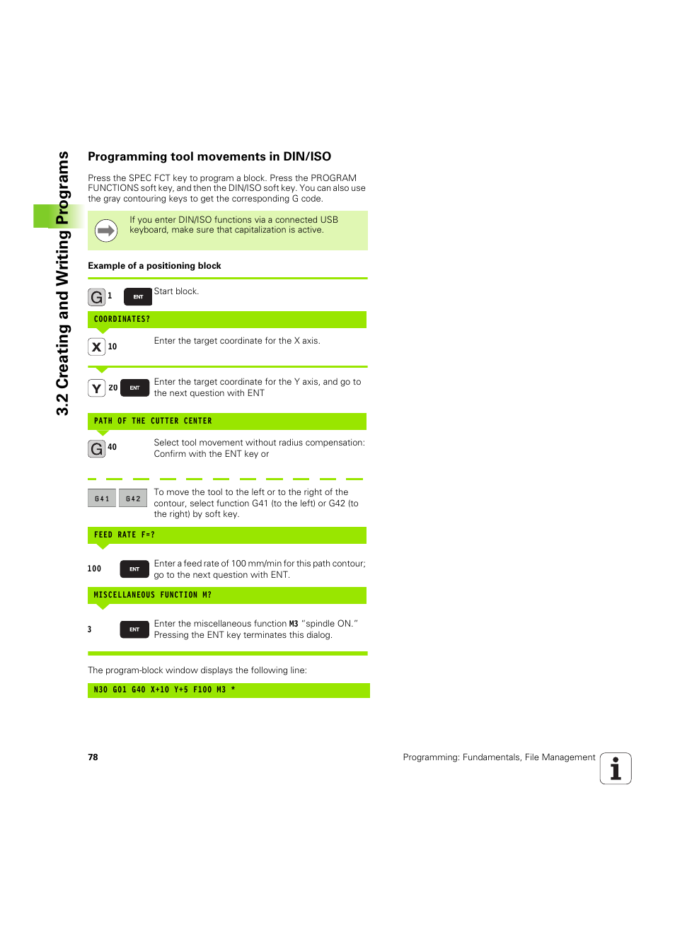 Programming tool movements in din/iso, 2 cr eating and w riting pr ogr a ms | HEIDENHAIN TNC 320 (340 55x-04) ISO programming User Manual | Page 78 / 461