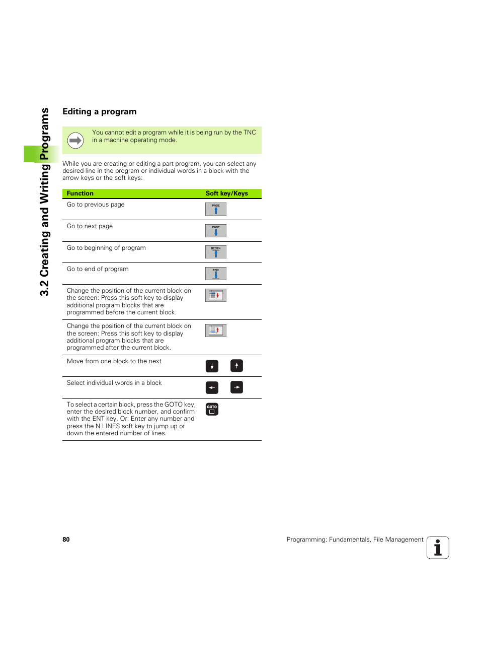 Editing a program, 2 cr eating and w riting pr ogr a ms | HEIDENHAIN TNC 320 (340 55x-04) ISO programming User Manual | Page 80 / 461
