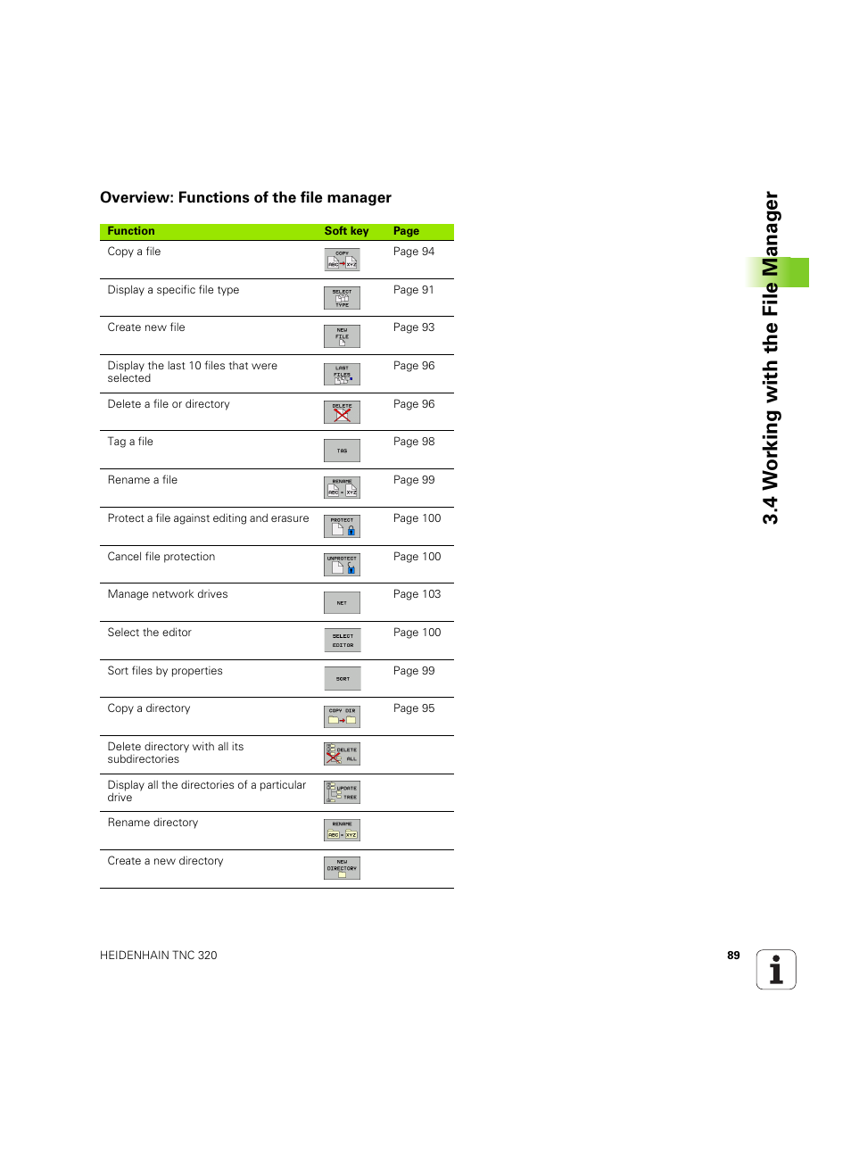Overview: functions of the file manager, 4 w o rk ing with the file manag e r | HEIDENHAIN TNC 320 (340 55x-04) ISO programming User Manual | Page 89 / 461