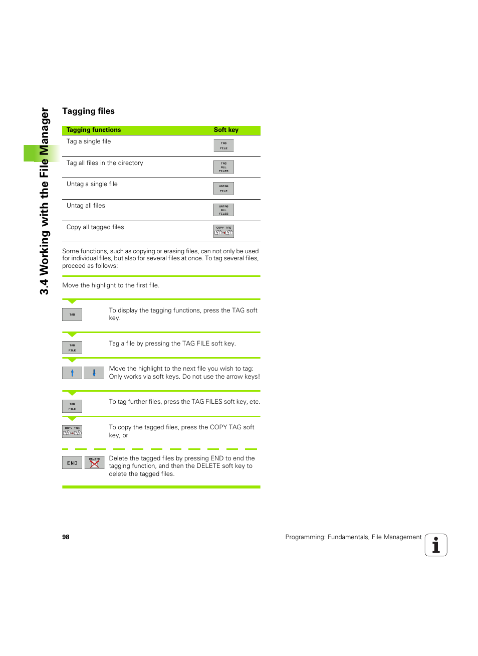 Tagging files, 4 w o rk ing with the file manag e r | HEIDENHAIN TNC 320 (340 55x-04) ISO programming User Manual | Page 98 / 461