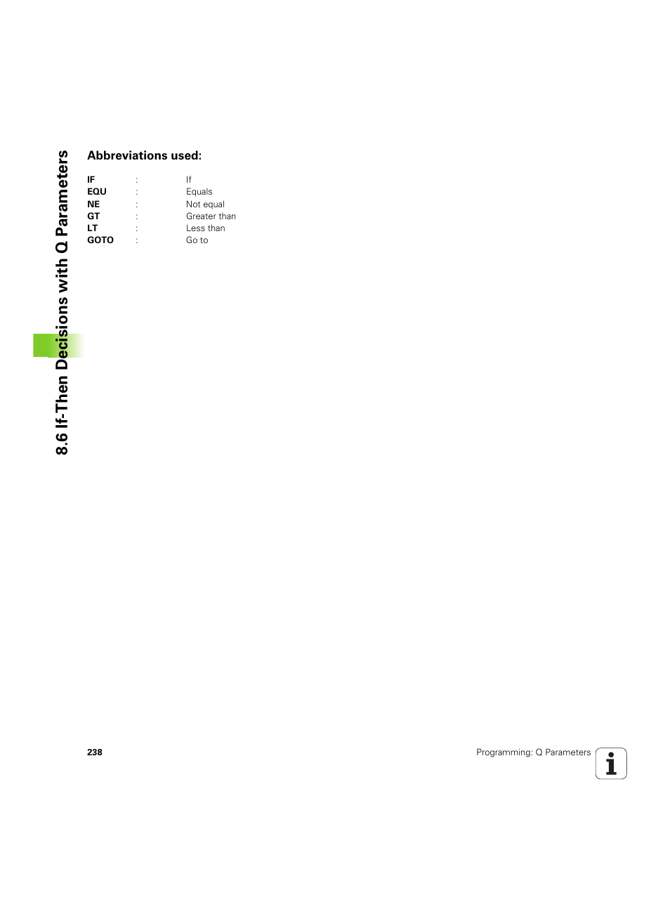 Abbreviations used, 6 if-then decisions with q p ar amet ers | HEIDENHAIN TNC 320 (340 55x-05) User Manual | Page 238 / 515