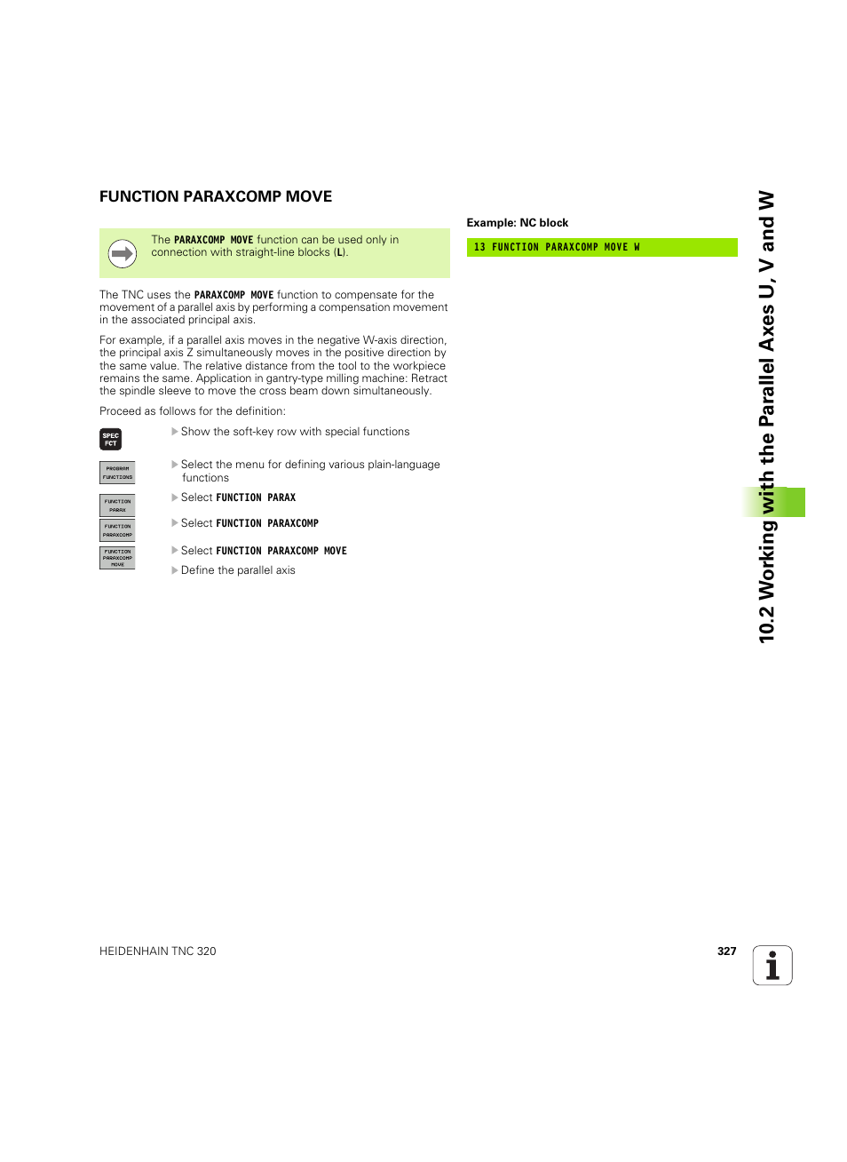 Function paraxcomp move | HEIDENHAIN TNC 320 (340 55x-05) User Manual | Page 327 / 515