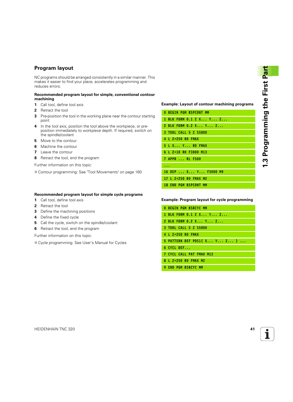 Program layout, 3 pr ogr amming the first p a rt | HEIDENHAIN TNC 320 (340 55x-05) User Manual | Page 41 / 515