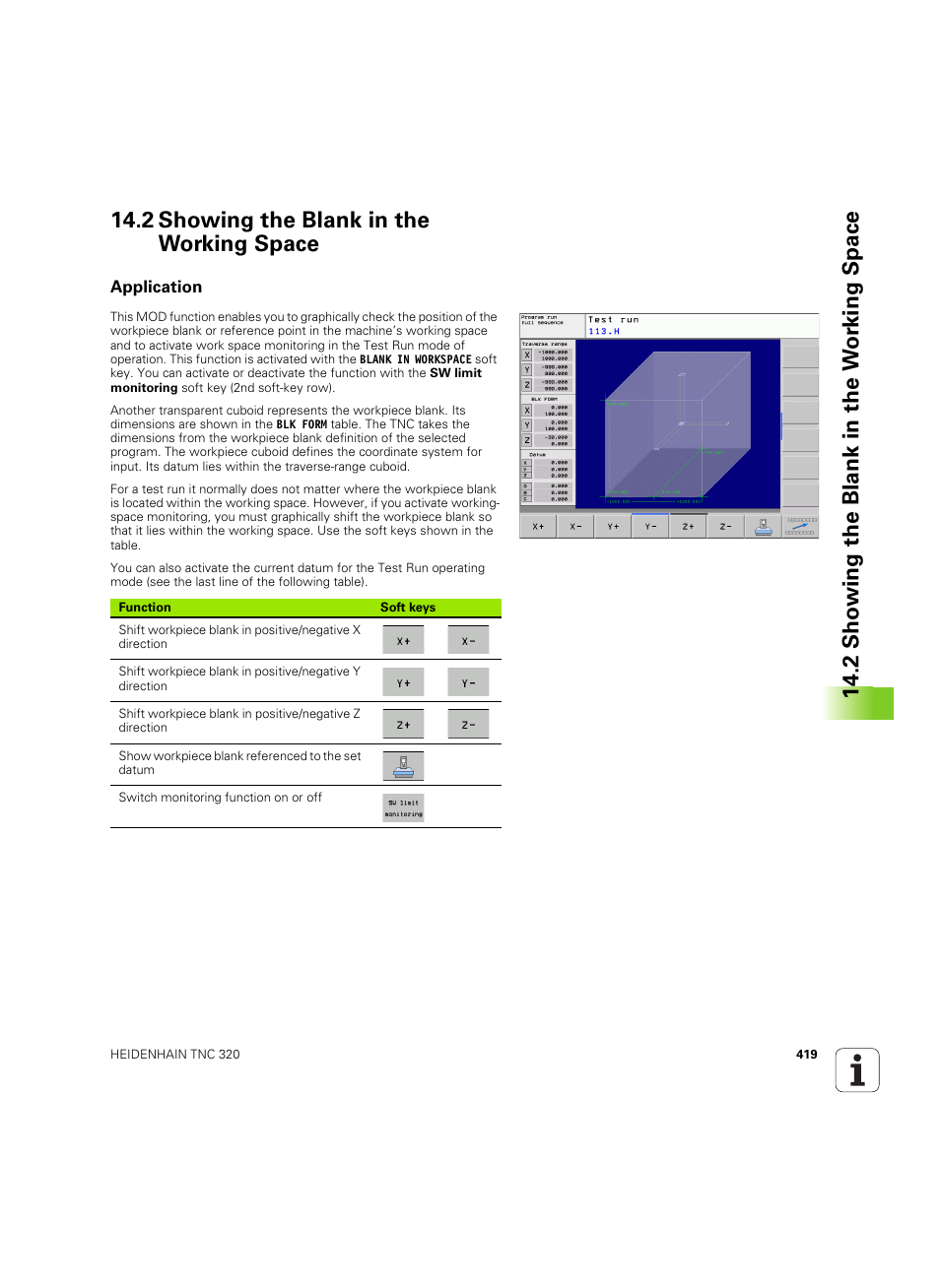 2 showing the blank in the working space, Application | HEIDENHAIN TNC 320 (340 55x-05) User Manual | Page 419 / 515