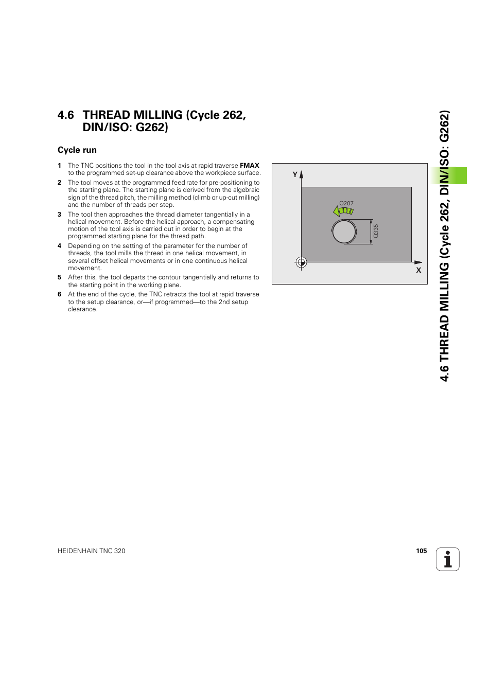6 thread milling (cycle 262, din/iso: g262), Cycle run | HEIDENHAIN TNC 320 (340 55x-05) Cycle programming User Manual | Page 105 / 439