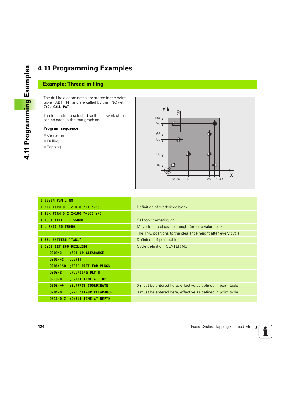 11 programming examples, Example: thread milling | HEIDENHAIN TNC 320 (340 55x-05) Cycle programming User Manual | Page 124 / 439