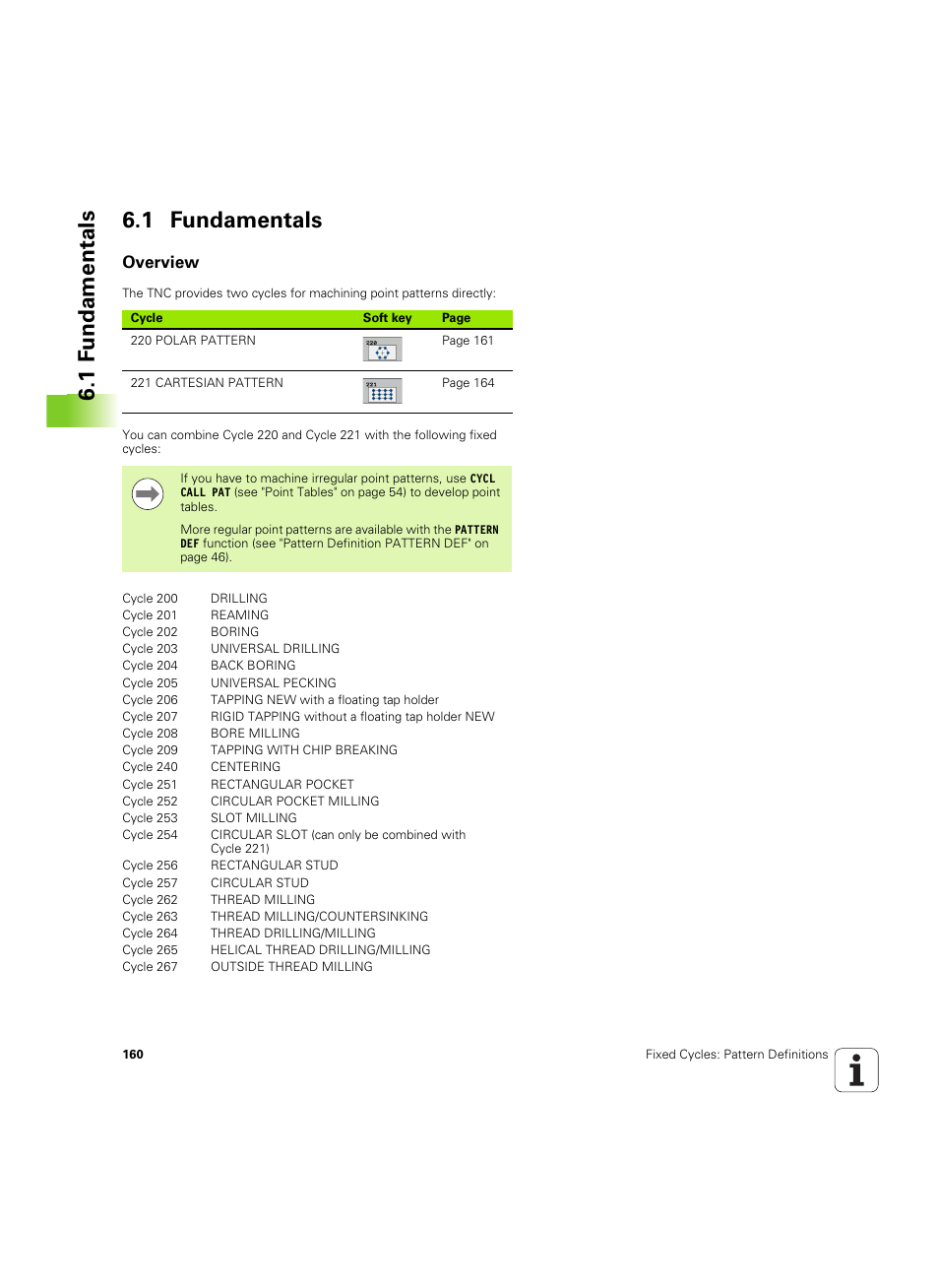 1 fundamentals, Overview, 1 f undamentals 6.1 fundamentals | HEIDENHAIN TNC 320 (340 55x-05) Cycle programming User Manual | Page 160 / 439