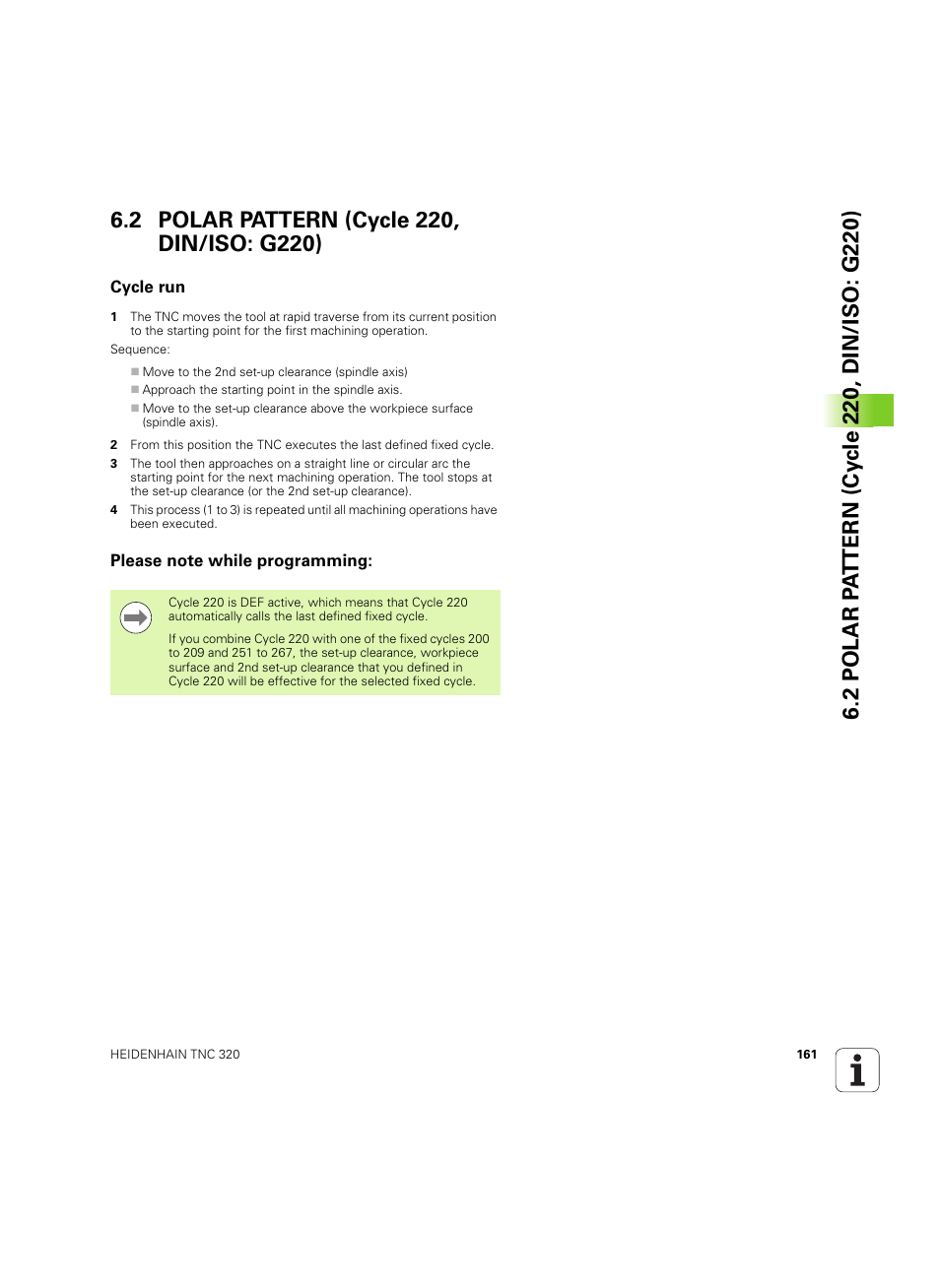 2 polar pattern (cycle 220, din/iso: g220), Cycle run, Please note while programming | HEIDENHAIN TNC 320 (340 55x-05) Cycle programming User Manual | Page 161 / 439
