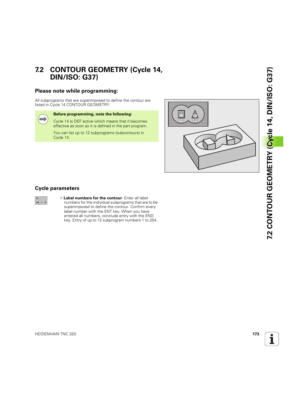 2 contour geometry (cycle 14, din/iso: g37), Please note while programming, Cycle parameters | HEIDENHAIN TNC 320 (340 55x-05) Cycle programming User Manual | Page 173 / 439