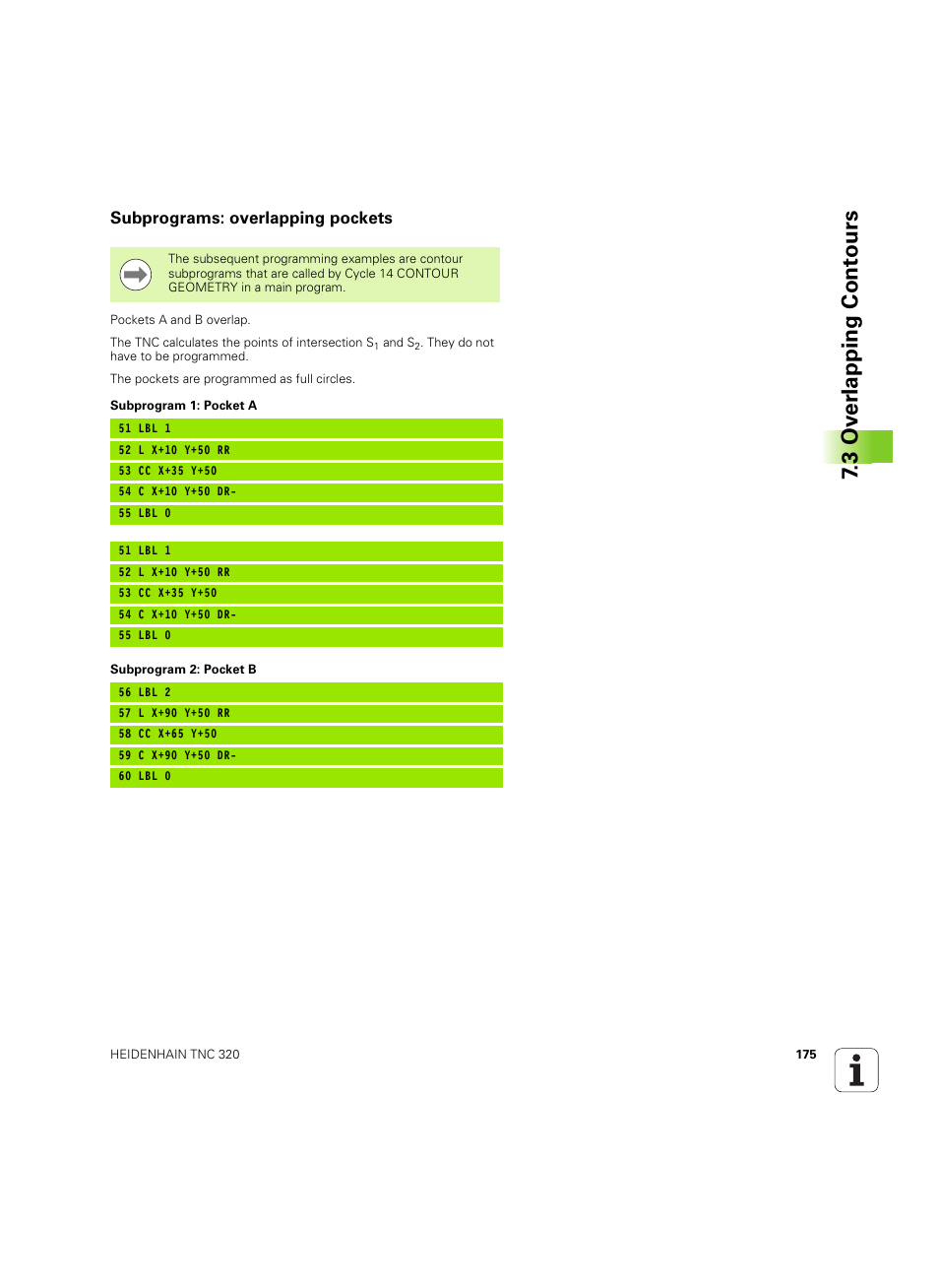 Subprograms: overlapping pockets, 3 ov er lapping cont ours | HEIDENHAIN TNC 320 (340 55x-05) Cycle programming User Manual | Page 175 / 439