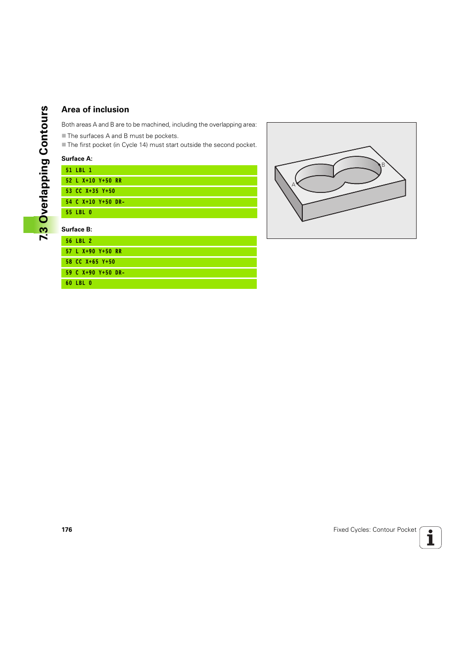 Area of inclusion, 3 ov er lapping cont ours | HEIDENHAIN TNC 320 (340 55x-05) Cycle programming User Manual | Page 176 / 439