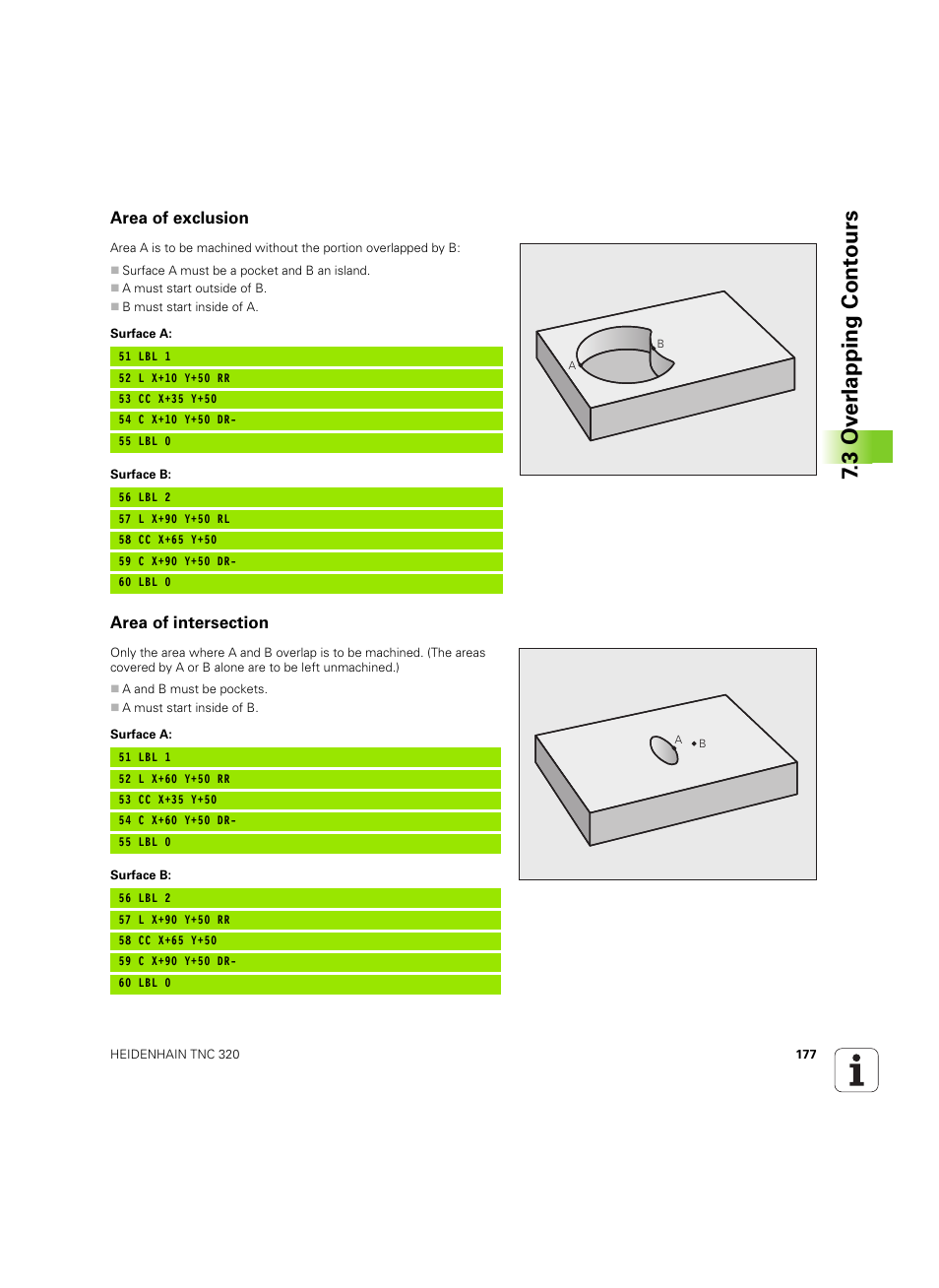 Area of exclusion, Area of intersection, 3 ov er lapping cont ours | HEIDENHAIN TNC 320 (340 55x-05) Cycle programming User Manual | Page 177 / 439