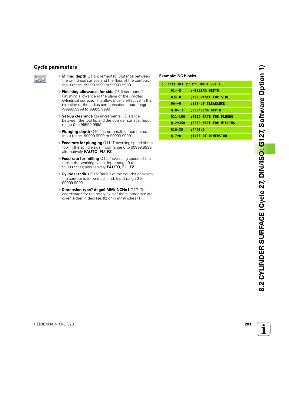 Cycle parameters | HEIDENHAIN TNC 320 (340 55x-05) Cycle programming User Manual | Page 201 / 439