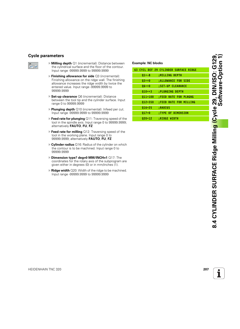 Cycle parameters | HEIDENHAIN TNC 320 (340 55x-05) Cycle programming User Manual | Page 207 / 439
