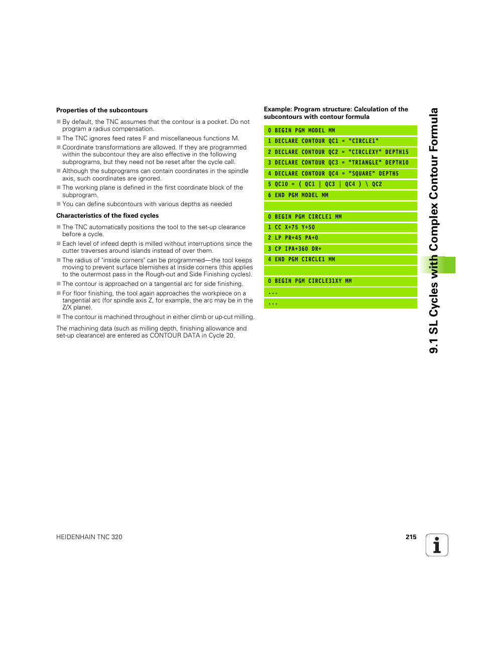 1 sl cy cles with complex cont our f o rm ula | HEIDENHAIN TNC 320 (340 55x-05) Cycle programming User Manual | Page 215 / 439
