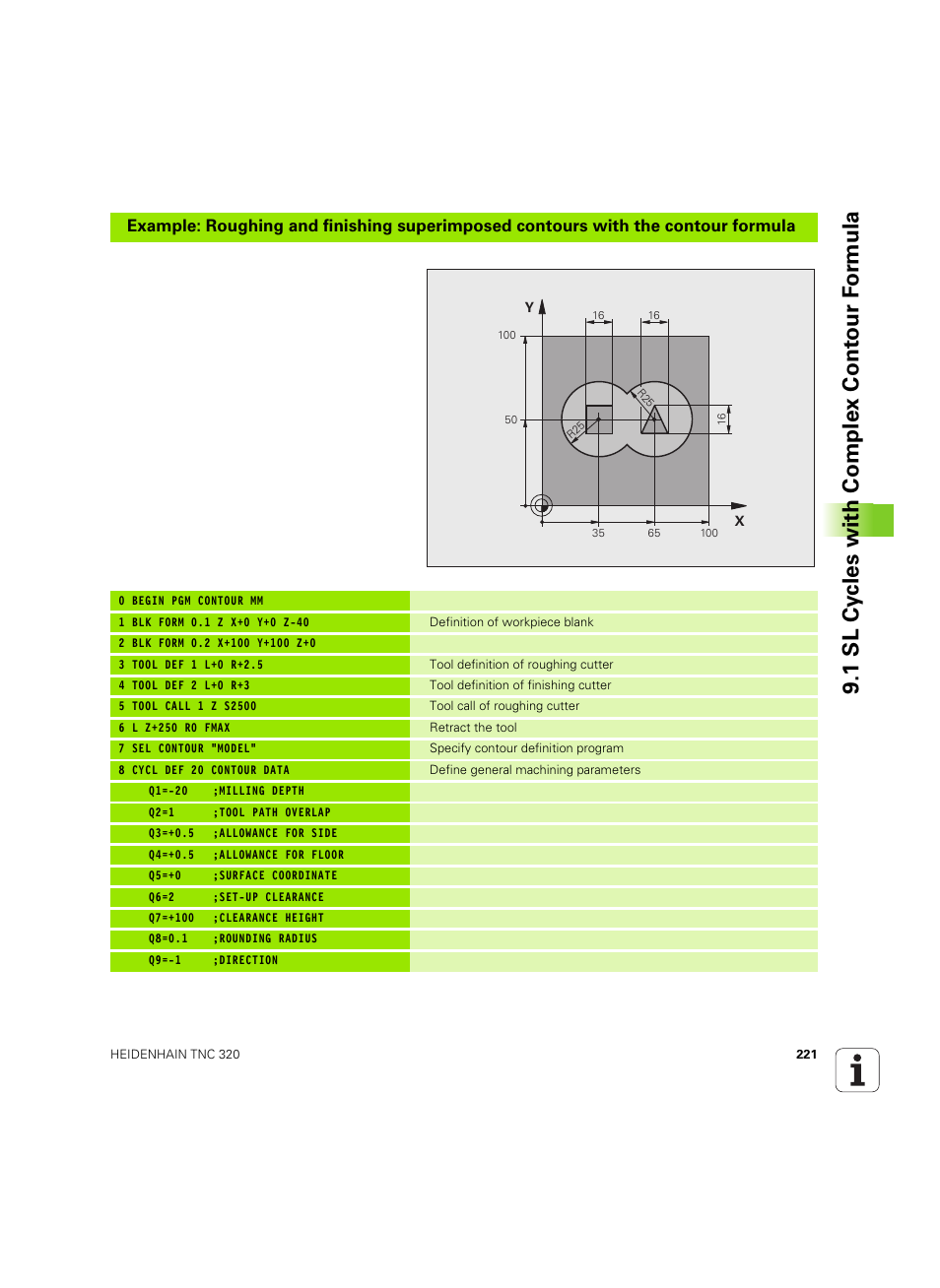 1 sl cy cles with complex cont our f o rm ula | HEIDENHAIN TNC 320 (340 55x-05) Cycle programming User Manual | Page 221 / 439