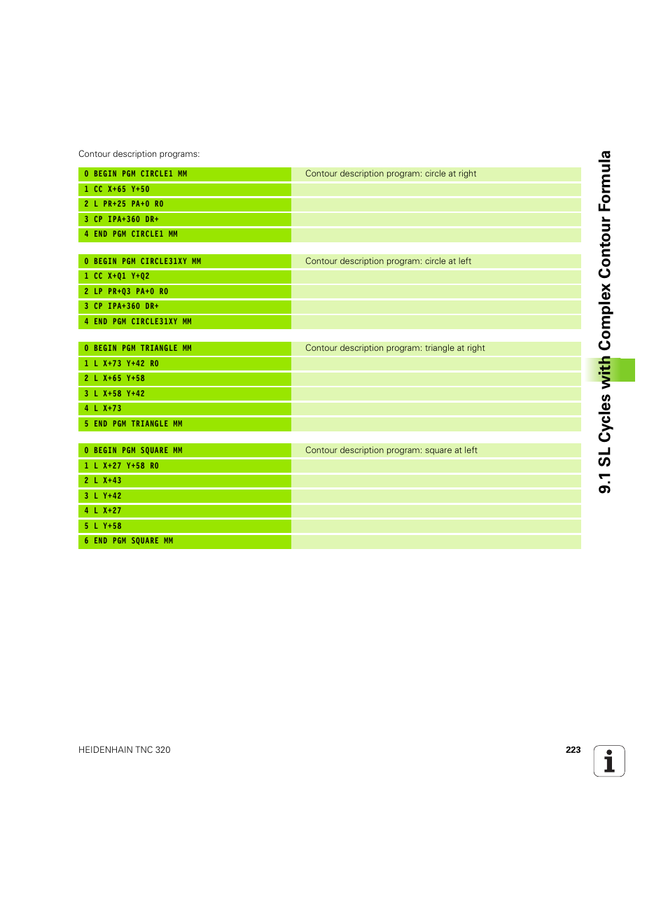 1 sl cy cles with complex cont our f o rm ula | HEIDENHAIN TNC 320 (340 55x-05) Cycle programming User Manual | Page 223 / 439