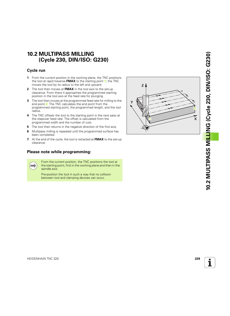 2 multipass milling (cycle 230, din/iso: g230), Cycle run, Please note while programming | HEIDENHAIN TNC 320 (340 55x-05) Cycle programming User Manual | Page 229 / 439