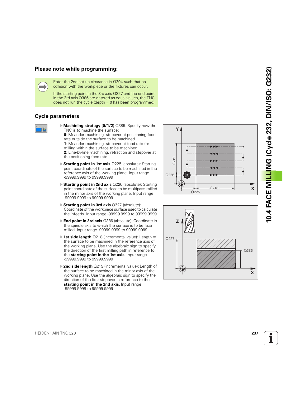 Please note while programming, Cycle parameters | HEIDENHAIN TNC 320 (340 55x-05) Cycle programming User Manual | Page 237 / 439