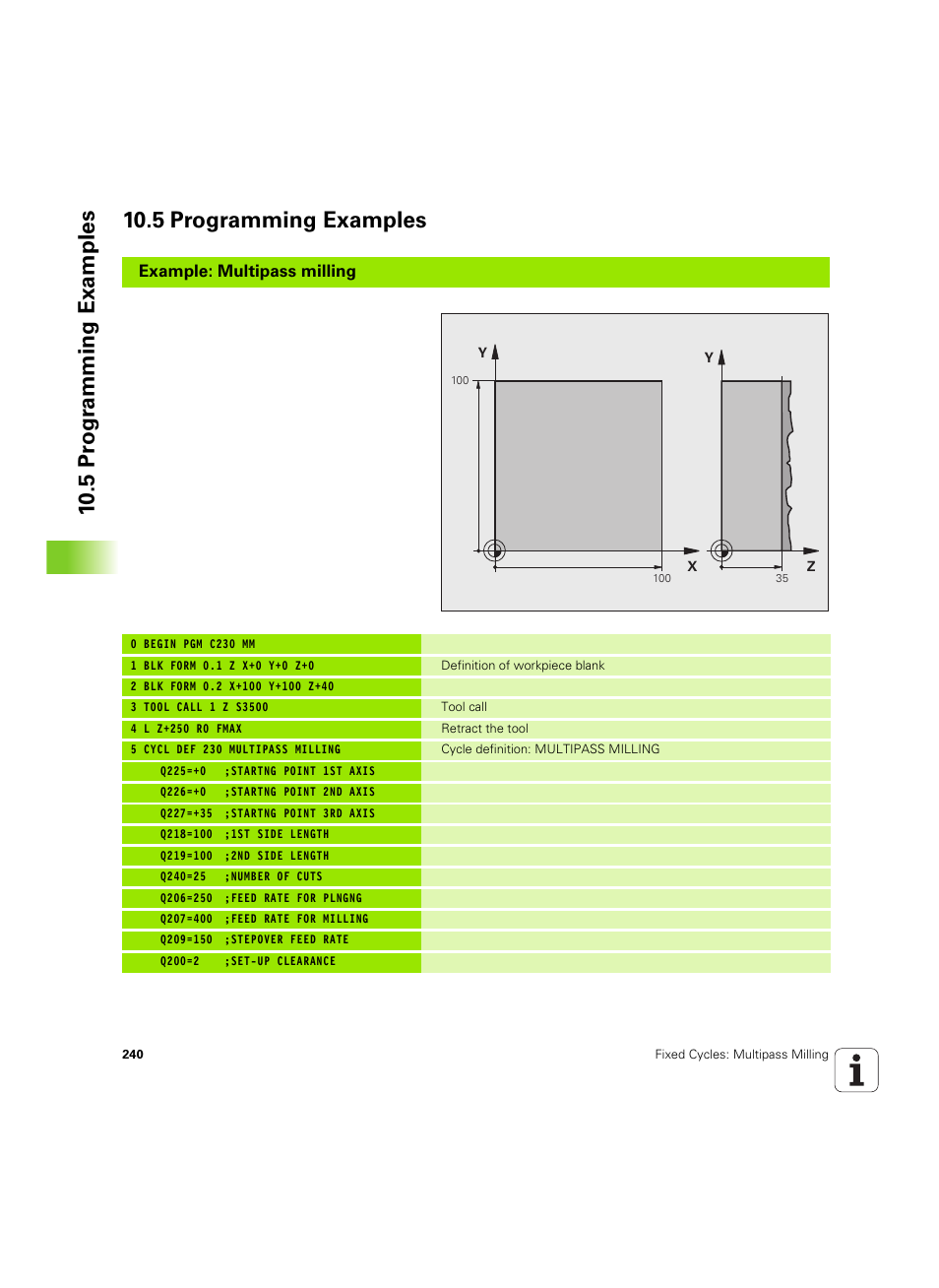 5 programming examples, Example: multipass milling | HEIDENHAIN TNC 320 (340 55x-05) Cycle programming User Manual | Page 240 / 439