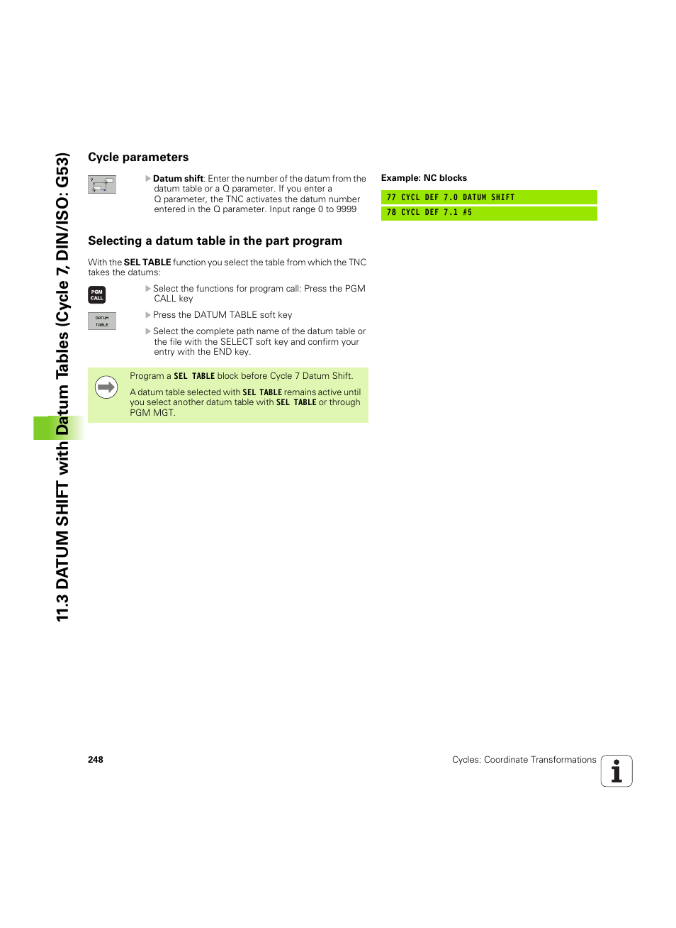 Cycle parameters, Selecting a datum table in the part program | HEIDENHAIN TNC 320 (340 55x-05) Cycle programming User Manual | Page 248 / 439
